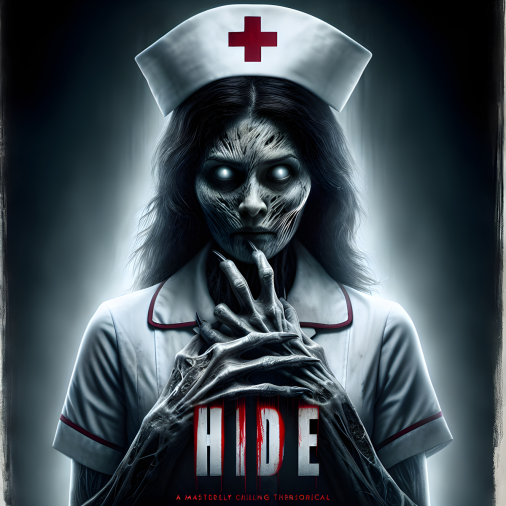 สร้างภาพ โปสเตอร์ภาพยนตร์ แนวสยองขวัญ โดยมีเงาผีผู้หญิงใส่ชุดพยาบาลหน้าตาเป็นสิ่งที่ไม่มีชีวิต ที่ดูน่าขนลุก สยดสยอง ภาพสมจริง การถ่ายภาพโปสเตอร์แบบมืออาชีพ ดูน่าสยดสยอง น่าขนลุก 4K