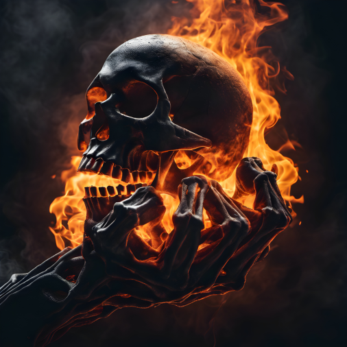 สร้างภาพกำปั้นโครงกระดูกไฟลุกโชน สไตล์ฮาโลวีน โทนมืด ลึกลับ ถ่ายด้วยกล้อง Sony Alpha A7 IV