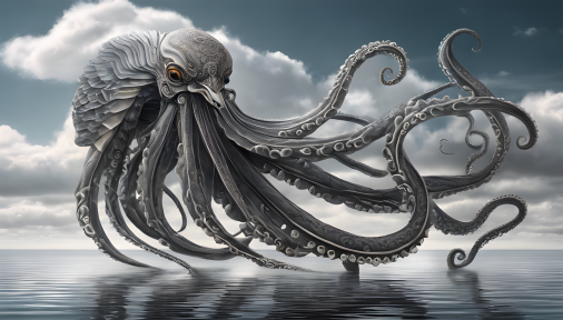 สร้างภาพ ภาพถ่ายสมจริง นกที่มีหางเป็นหนวดปลาหมึก สมจริง เหนือจินตนาการ แฟนตาซี