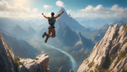 สร้างภาพยนตร์ Cinematic shot ชายหนุ่มบนยอดเขา กระโดดบิน เหมือนอิคารัส ถ่ายด้วยกล้อง Canon EOS