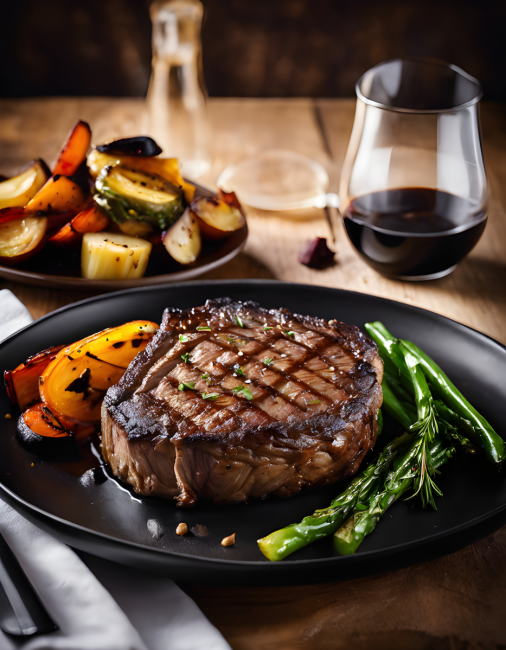 สร้างภาพ สเต็กเนื้อโคขุน จัดจานสวยงาม การถ่ายภาพโฆษณาอาหาร องค์ประกอบที่น่าดึงดูด ความใส่ใจในรายละเอียด สไตล์ Glibatree กล้อง Canon EOS 5D MARK IV DSLR รูรับแสง f/8 ความเร็วชัตเตอร์ 1/125 วินาที ISO 100 การจัดแสงแบบมืออาชีพ