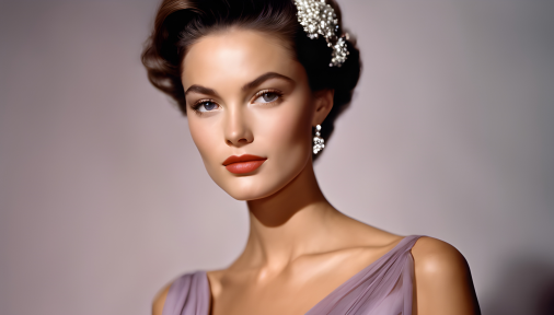 สร้างภาพ ถ่ายแฟชั่นชั้นสูง, ซุปเปอร์โมเดลสาวสวยผิวใส, ชุดเดรส, ถ่ายด้วยฟิล์ม Fuji Velvia 50, การแต่งหน้าแบบธรรมชาติ, ถ่ายโดย Cecil Beaton, ภาพสมจริง, เหมือนคนจริง