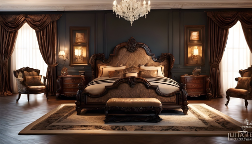 ออกแบบห้องนอนสไตล์ antique ในโทนมืด มีความหรูหรา ไฮโซ ราคาแพง รายละเอียดสวยสุดยอด 32K