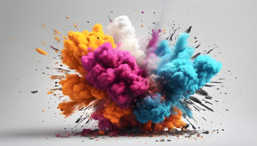 เอฟเฟกต์ระเบิดประกอบกราฟิก พื้นหลังสตูดิโอสีขาว