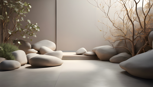 สร้างภาพเรนเดอร์แบบนามธรรม สื่อถึงความสงบ นิ่ง ในสไตล์เซน ผ่านลวดลายต่างๆ ขนาด 16:9