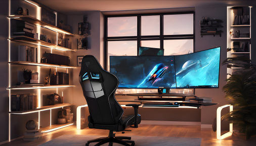 สร้างรูปห้องทำงานและเล่นเกมสำหรับผู้ชาย ดีไซน์พื้นที่ใช้งาน 2 แบบในห้องเดียว มีมุมเล่นเกมพร้อมคอมพิวเตอร์สเปคสูงและเก้าอี้เกมมิ่ง มุมทำงานพร้อมจอภาพระดับมืออาชีพ ชั้นวางแบบโมดูลาร์สำหรับหนังสือและของสะสม ตกแต่งด้วยธีมกีฬาหรือเทคโนโลยี มีมุมนั่งเล่นที่สบาย แสงไฟ LED สร้างบรรยากาศ อินเทอร์เน็ตความเร็วสูง