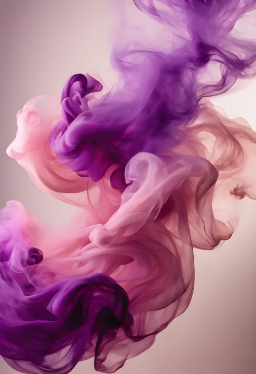 สร้างภาพกลุ่มควันโปร่งแสงไล่เฉดชมพูอ่อนไปม่วงอ่อน ฉากหลังสตูดิโอเรียบง่ายโทนขาวเบจ จัดแสงแบบสตูดิโอ เน้นมิติและโฟกัส ขนาด 2:3
