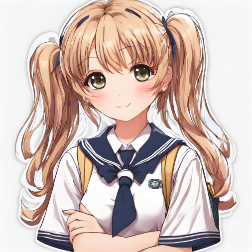 สร้างรูป นักเรียนสาว สติกเกอร์ไลน์น่ารัก สดใส สาวอนิเมะ ผมมวย พื้นหลังสีขาว ไดคัท