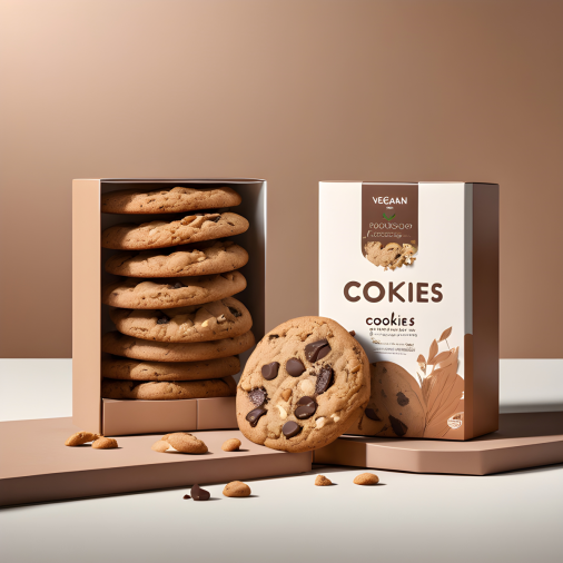 สร้างภาพ การออกแบบบรรจุภัณฑ์คุกกี้มังสวิรัติเพื่อสุขภาพที่ทันสมัย "คุกกี้ VEGAN เพื่อสุขภาพ, บรรจุภัณฑ์สีน้ำตาลเป็นมิตรต่อธรรมชาติ