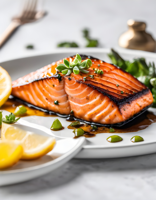 สร้างภาพ สเต็กปลาแซลมอน จัดจานสวยงาม การถ่ายภาพโฆษณาอาหาร องค์ประกอบที่น่าดึงดูด ความใส่ใจในรายละเอียด สไตล์ Glibatree กล้อง Canon EOS 5D MARK IV DSLR รูรับแสง f/8 ความเร็วชัตเตอร์ 1/125 วินาที ISO 100 การจัดแสงแบบมืออาชีพ
