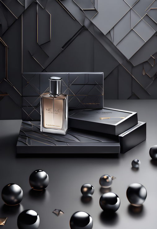 สร้างภาพโฆษณามาสคาร่า แพ็คเกจเหล็ก ดูแพง เรียบหรู โทนเทาเข้ม มีลูกบาศก์กับฟองสบู่เป็นพร็อพ