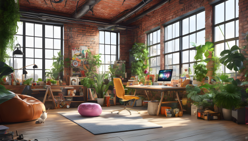 ห้องทำงาน loft style มีของเล่นของสะสมประดับตกแต่งอยู่ในห้อง