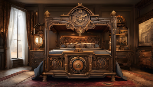 สร้างภาพห้องนอนสไตล์ steampunk รายละเอียดสูง