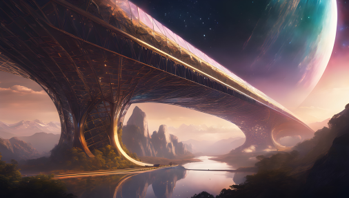สร้างภาพสะพานขนาดใหญ่ที่ทอดยาวไปทั่วกาแล็กซี สถาปัตยกรรมควรสร้างแรงบันดาลใจได้อย่างน่าเกรงขามทั้งในด้านขนาดและความซับซ้อน