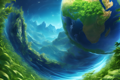 สร้างภาพสมจริงของโลกสีฟ้าสดใส ใบไม้สีเขียวโอบอุ้ม บ่งบอกถึงการปกป้องสิ่งแวดล้อมเพื่อโลกของเรา 9:16
