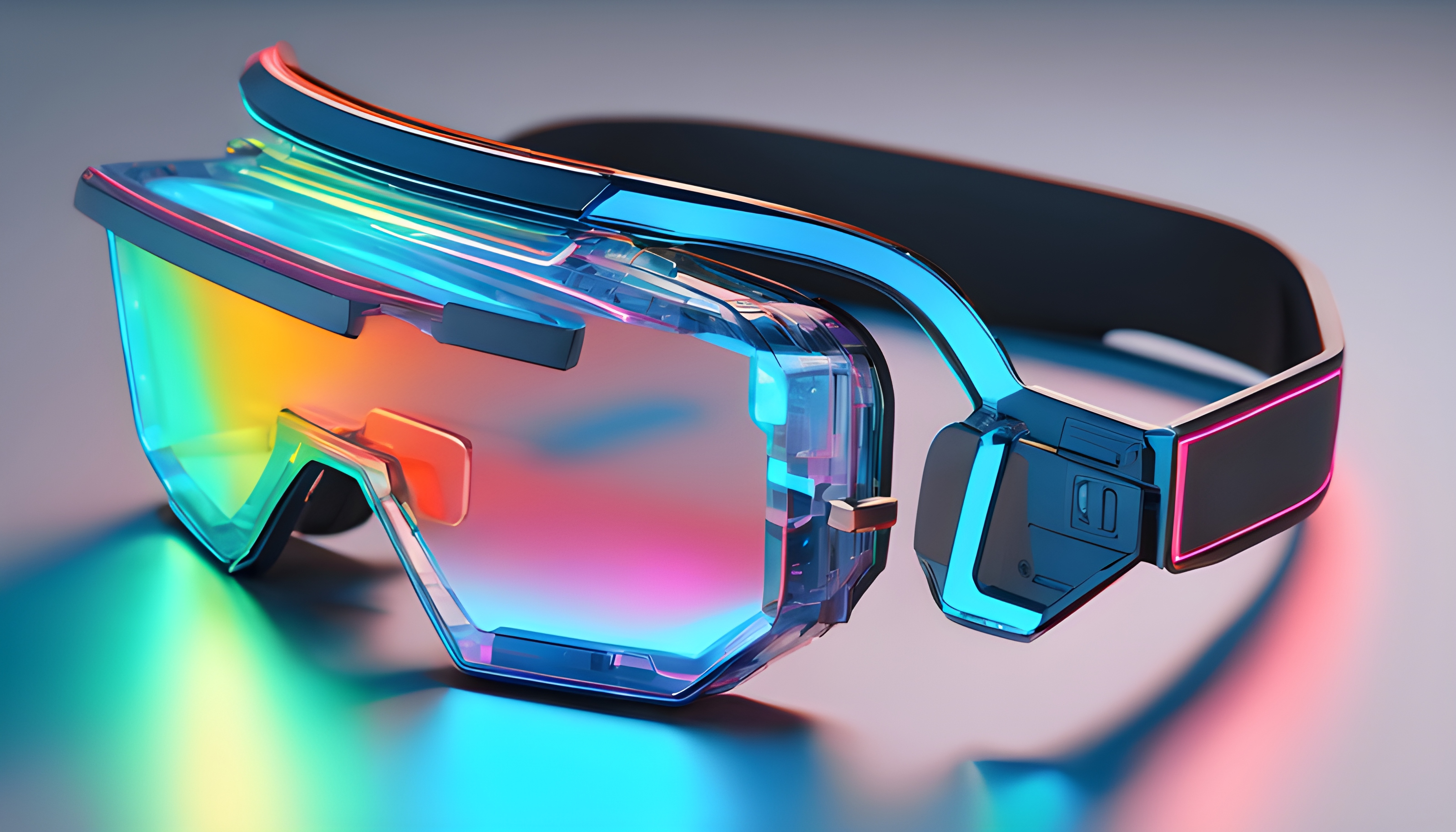 สร้างภาพเรนเดอร์ 3D แว่นตาอัจฉริยะ เลนส์ฉายภาพโฮโลแกรม ดีไซน์ล้ำสมัยแบบ Sci-Fi