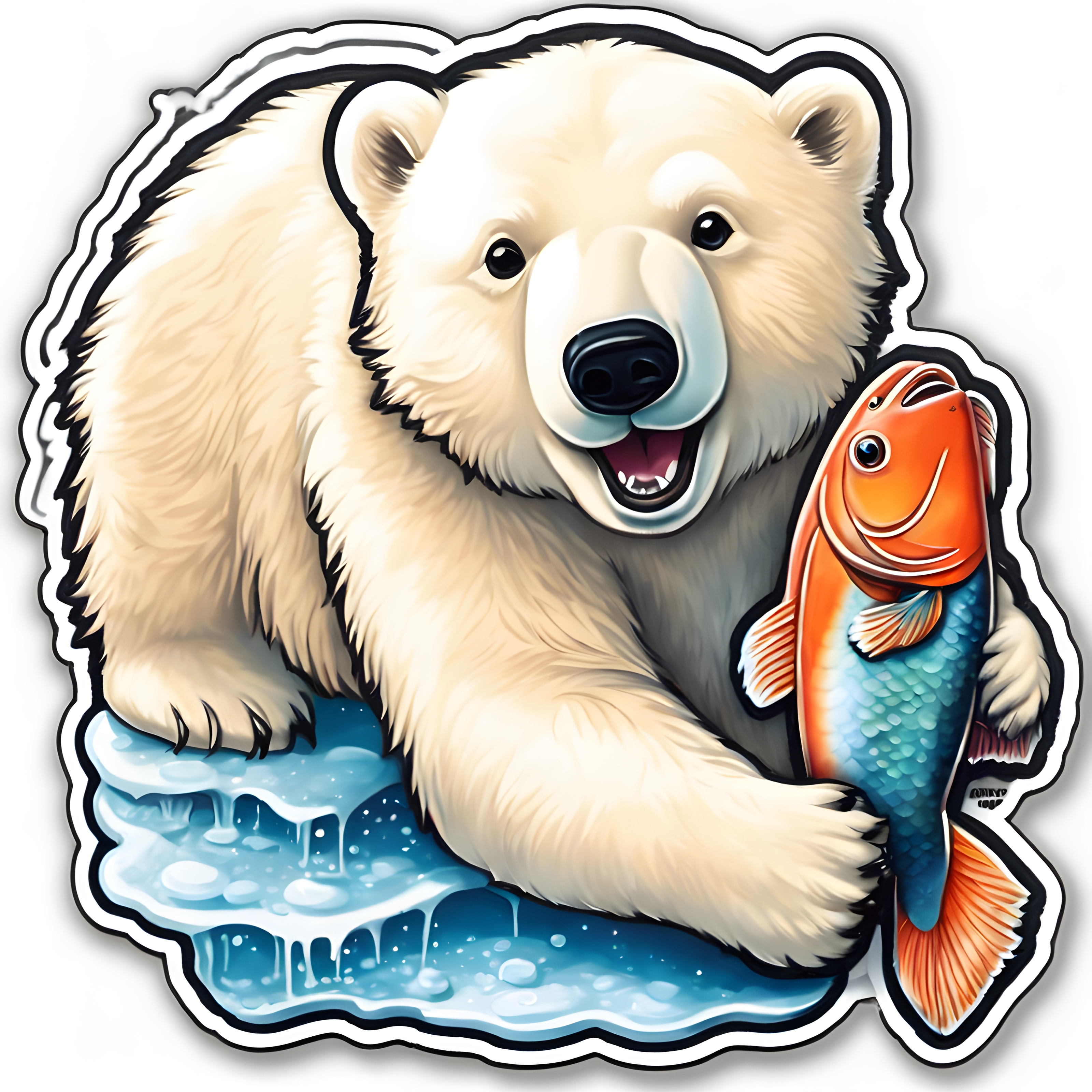 สร้างรูป สติ๊กเกอร์หมีขาวขั้วโลกคาบปลาแซลมอน สติ๊กเกอร์ไดคัท