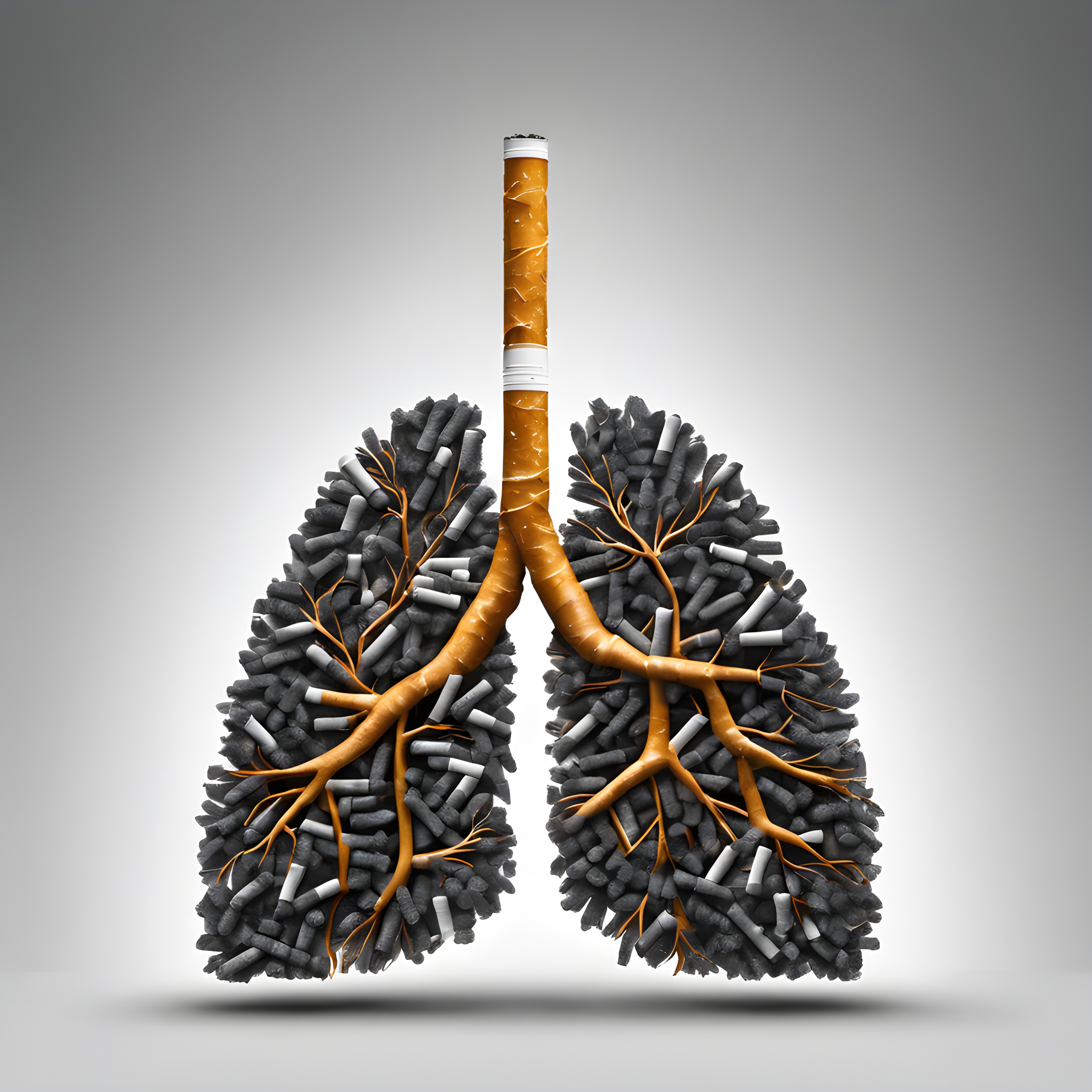 ภาพสต็อกที่สะดุดตาและกระตุ้นความคิดของปอดมนุษย์ที่ทำจากบุหรี่ นำเสนอผลกระทบต่อสิ่งแวดล้อมที่มีต่อสุขภาพ ความแตกต่างระหว่างสีคล้ำจากการสูบบุหรี่กับฉากหลังสีเทาอ่อนทำให้เกิดองค์ประกอบภาพที่โดดเด่นสะดุดตา ตรวจสอบให้แน่ใจว่าองค์ประกอบทั้งหมดอยู่ตรงกลางเฟรมเพื่อเน้นย้ำถึงความสำคัญขององค์ประกอบเหล่านั้น
